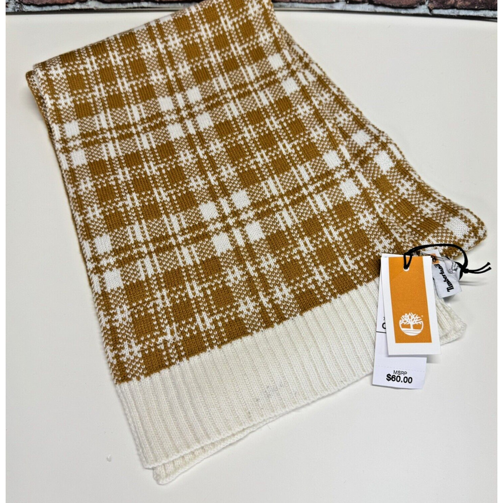 New Timberland Scarf Wheat Plaid One Size Winter Fall Logo‎ T101808 NWT